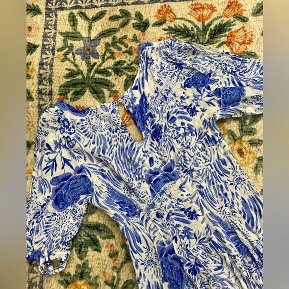 Free People Forever Always Floral Midi Dress Cold Shoulder Boho Size 2 - Picture 13 of 14